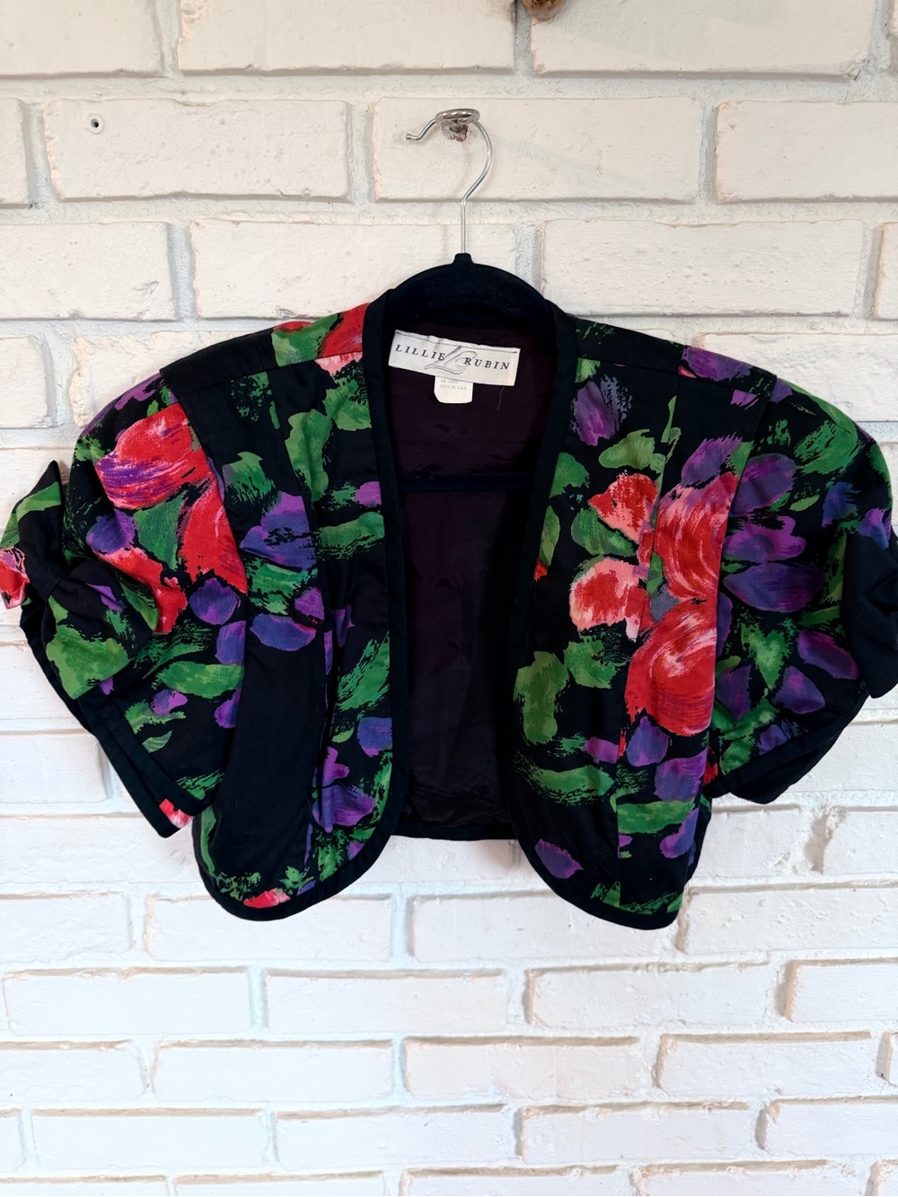 Lillie Rubin Black Floral Cropped Bolero Jacket